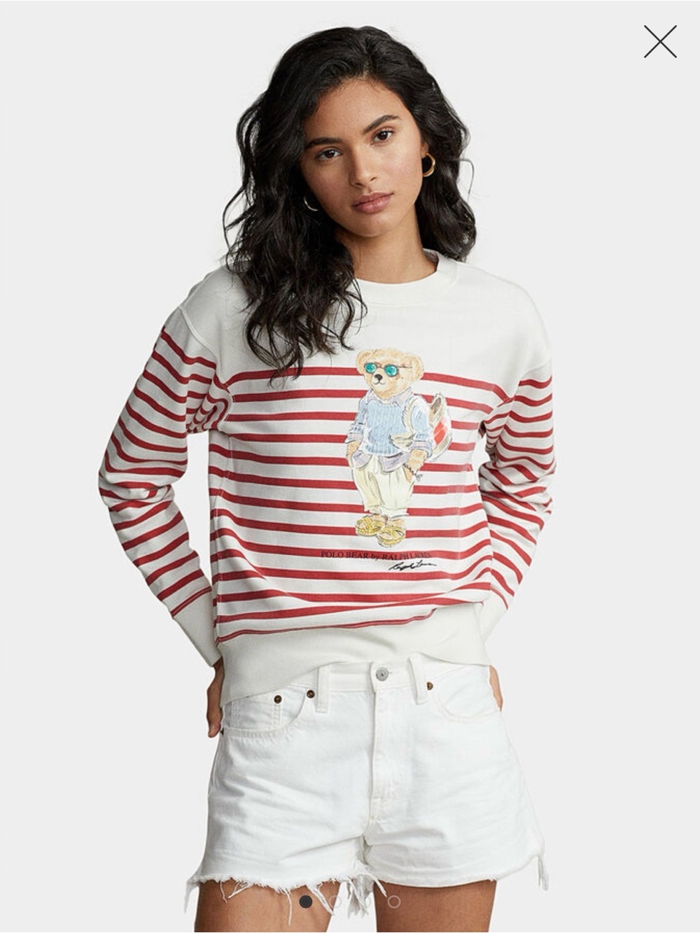 Ralph Lauren White & Red Striped Bear Sweatshirt $188 Retail